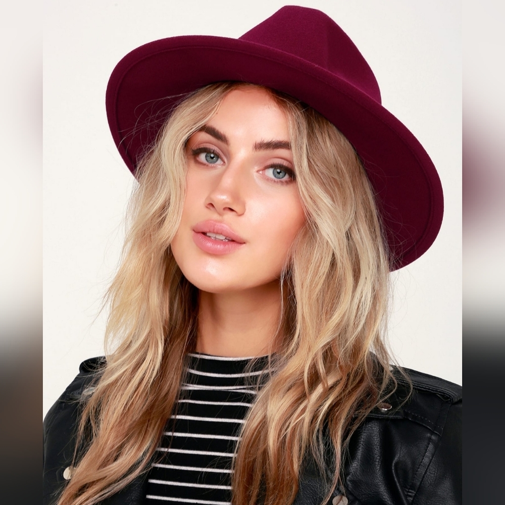 100% Wool Burgundy Fedora